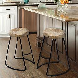 THE URBAN PORT UPT-37900 16 INCH LARGE WOODEN SADDLE SEAT BAR STOOL WITH METAL LEGS - BROWN AND BLACK