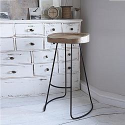 THE URBAN PORT UPT-37910 16 INCH SMALL WOODEN SADDLE SEAT BAR STOOL WITH TUBULAR METAL BASE - BROWN AND BLACK