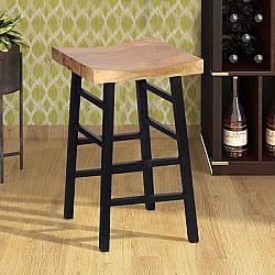 THE URBAN PORT UPT-636042216 20 INCH WOODEN SADDLE SEAT BAR STOOL WITH LADDER BASE - BROWN AND BLACK