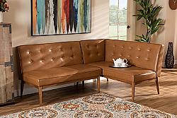 BAXTON STUDIO BBT8051-TAN/WALNUT-2PC SF BENCH ARVID 73 1/4 INCH MID-CENTURY MODERN FAUX LEATHER UPHOLSTERED AND TWO PIECE WOOD DINING NOOK BANQUETTE SET - TAN AND WALNUT BROWN