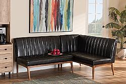 BAXTON STUDIO BBT8051.12-2PC SF DAYMOND 74 3/8 INCH MID-CENTURY MODERN FAUX LEATHER UPHOLSTERED AND WOOD TWO-PIECE DINING NOOK BANQUETTE SET