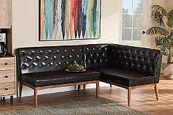 BAXTON STUDIO BBT8051.13-2PC SF RIORDAN 74 3/8 INCH MID-CENTURY MODERN FAUX LEATHER UPHOLSTERED AND WOOD TWO-PIECE DINING NOOK BANQUETTE SET