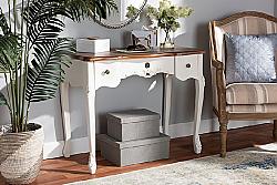 BAXTON STUDIO 132050-WHITE-CONSOLE SOPHIE 35 3/8 INCH CLASSIC TRADITIONAL FRENCH COUNTRY SMALL THREE DRAWER WOOD CONSOLE TABLE - WHITE AND BROWN