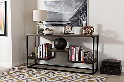 BAXTON STUDIO CA-1113 (YLX-2677) DOREEN 63 INCH RUSTIC INDUSTRIAL STYLE METAL DISTRESSED WOOD CONSOLE TABLE - ANTIQUE BLACK TEXTURED