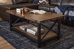 BAXTON STUDIO CA-1117-CT (YLX-2680CT) HERZEN 48 INCH RUSTIC INDUSTRIAL STYLE METAL DISTRESSED WOOD OCCASIONAL COCKTAIL COFFEE TABLE - ANTIQUE BLACK TEXTURED
