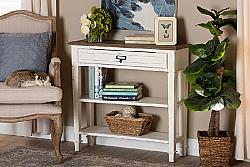BAXTON STUDIO CHR10VM/M B-C DAUPHINE 31 1/2 INCH TRADITIONAL FRENCH ACCENT CONSOLE TABLE WITH ONE DRAWER - WHITE AND LIGHT BROWN