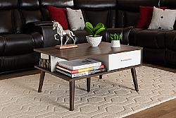 BAXTON STUDIO CT 1780-00-COLUMBIA/WHITE-CT MERLIN 31 1/2 INCH MID-CENTURY MODERN TWO-TONE TWO DRAWER WOOD COFFEE TABLE - WALNUT AND WHITE