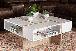 BAXTON STUDIO CT8004-WHITE/OAK-CT RASA 34 3/8 INCH MODERN AND CONTEMPORARY TWO-TONE WOOD COFFEE TABLE - WHITE AND OAK
