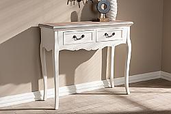 BAXTON STUDIO JY17A022-WHITE-CONSOLE CAPUCINE 35 3/4 INCH ANTIQUE FRENCH COUNTRY COTTAGE TWO-TONE WOOD TWO DRAWER CONSOLE TABLE - NATURAL WHITEWASHED OAK AND WHITE