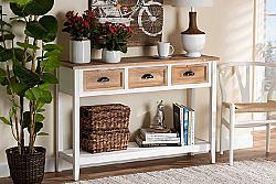 BAXTON STUDIO JY19Y1066-WHITE/OAK-CONSOLE BENEDICT 47 1/4 INCH TRADITIONAL FARMHOUSE AND RUSTIC TWO-TONE WOOD THREE DRAWER CONSOLE TABLE - WHITE AND OAK BROWN
