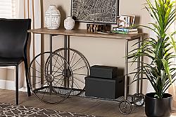 BAXTON STUDIO JY20A074-NATURAL/BLACK-CONSOLE TERENCE 48 5/8 INCH VINTAGE RUSTIC INDUSTRIAL WOOD AND METAL WHEELED CONSOLE TABLE - NATURAL AND BLACK