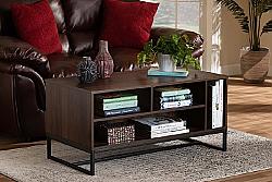BAXTON STUDIO CT8006-WALNUT-CT FLANNERY 39 3/8 INCH MODERN AND CONTEMPORARY WOOD AND METAL COFFEE TABLE - WALNUT BROWN AND BLACK
