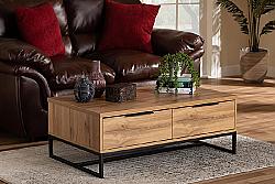 BAXTON STUDIO CT8007-OAK-CT FRANKLIN 39 3/8 INCH MODERN AND CONTEMPORARY WOOD AND METAL TWO DRAWER COFFEE TABLE - OAK BROWN AND BLACK
