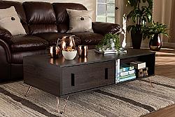 BAXTON STUDIO CT8012-DARK BROWN-CT BALDOR 47 1/4 INCH MODERN AND CONTEMPORARY WOOD AND METAL TWO DRAWER COFFEE TABLE - DARK BROWN AND ROSE GOLD TONE