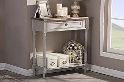 BAXTON STUDIO EDD8VM/M-B-W1 EDOUARD 31 1/4 INCH FRENCH PROVINCIAL STYLE DISTRESSED WOOD TWO-TONE ONE DRAWER CONSOLE TABLE - WHITE WASH AND GREY