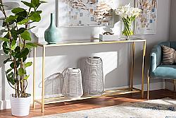 BAXTON STUDIO JY20A254-GOLD-CONSOLE ALESSA 59 3/4 INCH MODERN AND CONTEMPORARY GLAM METAL AND MIRRORED GLASS CONSOLE TABLE - GOLD