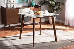 BAXTON STUDIO KAYLEE-MARBLE/WALNUT-DT KAYLEE 31 1/2 INCH MID-CENTURY MODERN TRANSITIONAL WOOD DINING TABLE WITH FAUX MARBLE TABLETOP - WALNUT BROWN
