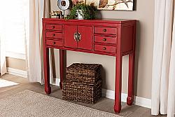 BAXTON STUDIO MIN22-RED-ST MELODIE 37 3/4 INCH CLASSIC WOOD ACCENTS SIX DRAWER CONSOLE TABLE - ANTIQUE RED AND BRONZE