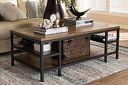 BAXTON STUDIO YLX-0005-CT CARIBOU 48 INCH RUSTIC INDUSTRIAL STYLE WOOD AND METAL COFFEE TABLE - OAK BROWN AND BLACK