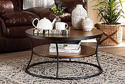 BAXTON STUDIO YLX-2780-CT ALBANY 32 INCH VINTAGE RUSTIC INDUSTRIAL WOOD AND METAL ONE SHELF COFFEE TABLE - WALNUT BROWN AND BLACK
