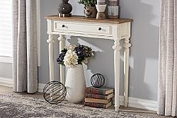BAXTON STUDIO PRL16VM(AR)/M MARQUETTERIE 31 1/2 INCH FRENCH PROVINCIAL STYLE WOOD TWO-TONE CONSOLE TABLE - WEATHERED OAK AND WHITEWASH DISTRESSED