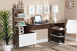 BAXTON STUDIO SESD8012WI-COLUMBIA/WHITE-DESK TOBIAS 60 5/8 INCH MID-CENTURY MODERN TWO-TONE WOOD STORAGE COMPUTER DESK WITH SHELVES - WHITE AND WALNUT BROWN