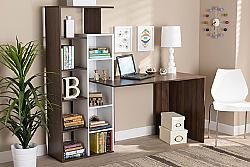 BAXTON STUDIO SESD8016WI-COLUMBIA/WHITE-DESK ROWAN 63 INCH MODERN AND CONTEMPORARY TWO-TONE WOOD STORAGE COMPUTER DESK WITH SHELVES - WHITE AND WALNUT BROWN