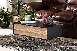 BAXTON STUDIO SR1801577-BLACK/OAK-CT JENSEN 31 1/2 INCH MODERN AND CONTEMPORARY TWO-TONE WOOD LIFT TOP COFFEE TABLE WITH STORAGE COMPARTMENT - BLACK AND RUSTIC BROWN