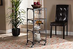 BAXTON STUDIO LY-N0860-CART VICTOR 15 3/4 INCH INDUSTRIAL RUSTIC WOOD AND METAL 4-TIER MOBILE WINE CART - WALNUT AND BLACK