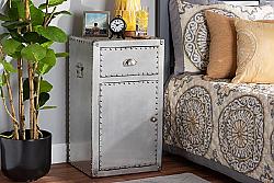 BAXTON STUDIO JY17B161-SILVER-CABINET SERGE 16 3/8 INCH FRENCH INDUSTRIAL METAL ONE DOOR ACCENT STORAGE CABINET - SILVER