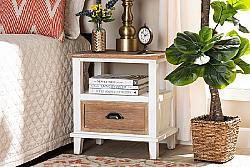 BAXTON STUDIO JY19Y1063-WHITE/OAK-ET GLYNN 18 1/2 INCH RUSTIC FARMHOUSE WEATHERED TWO-TONE WHITE AND OAK BROWN FINISHED WOOD 1-DRAWER END TABLE