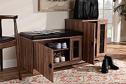 BAXTON STUDIO FP-1805-5007 VALINA 48 INCH MODERN AND CONTEMPORARY FAUX LEATHER UPHOLSTERED TWO DOOR WOOD SHOE STORAGE BENCH WITH CABINET - DARK BROWN
