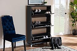 BAXTON STUDIO FP-3OUSH-DARK GREY SIMMS 31 1/8 INCH MODERN AND CONTEMPORARY WOOD SHOE STORAGE CABINET WITH SIX FOLD-OUT RACKS - DARK GREY