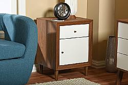 BAXTON STUDIO FP-6783-WALNUT/WHITE-NS HARLOW 17 1/2 INCH MID-CENTURY MODERN SCANDINAVIAN STYLE WOOD NIGHTSTAND WITH ONE DRAWER AND ONE DOOR - WHITE AND WALNUT