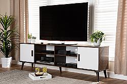BAXTON STUDIO TV8003-COLUMBIA WALNUT/WHITE-TV QUINN 70 7/8 INCH MID-CENTURY MODERN TWO-TONE WOOD TWO DOOR TV STAND - WHITE AND WALNUT