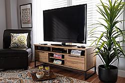 BAXTON STUDIO TV8007-OAK/BLACK-TV REID 47 1/4 INCH MODERN AND CONTEMPORARY INDUSTRIAL WOOD AND METAL TWO DRAWER TV STAND - OAK AND BLACK