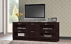 BAXTON STUDIO TV834133-WENGE ADELINO 62 3/8 INCH WOOD FOUR GLASS DOOR AND TWO DRAWER TV CABINET - DARK BROWN