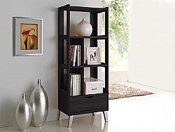 BAXTON STUDIO BC-001-ESPRESSO KALIEN 23 INCH MODERN AND CONTEMPORARY WOOD LEANING BOOKCASE WITH DISPLAY SHELVES AND ONE DRAWER - DARK BROWN