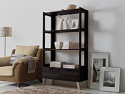 BAXTON STUDIO BC-002-ESPRESSO KALIEN 35 1/8 INCH MODERN AND CONTEMPORARY WOOD LEANING BOOKCASE WITH DISPLAY SHELVES AND TWO DRAWERS - DARK BROWN