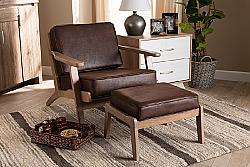 BAXTON STUDIO SIGRID-2PC SET MID-CENTURY MODERN FAUX LEATHER EFFECT FABRIC UPHOLSTERED TWO PIECE WOOD ARMCHAIR AND OTTOMAN SET