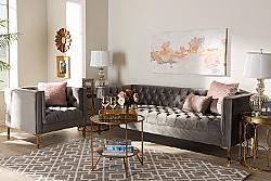 BAXTON STUDIO TSF ZANETTA GLAM AND LUXE VELVET UPHOLSTERED TWO PIECE SOFA AND LOUNGE CHAIR SET