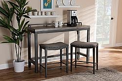 BAXTON STUDIO 8718P-GREY/BLACK-3PC PUB SET NOLL MODERN AND CONTEMPORARY FABRIC UPHOLSTERED THREE PIECE MULTIPURPOSE METAL COUNTER TABLE SET - GREY