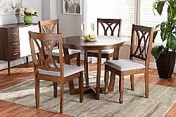 BAXTON STUDIO AGGIE-GREY/WALNUT-5PC DINING SET AGGIE MODERN AND CONTEMPORARY FABRIC UPHOLSTERED AND WOOD FIVE PIECE DINING SET - GREY AND WALNUT BROWN