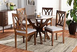 BAXTON STUDIO APRIL-GREY/WALNUT-5PC DINING SET APRIL MODERN AND CONTEMPORARY FABRIC UPHOLSTERED AND WOOD FIVE PIECE DINING SET - WALNUT BROWN AND GREY