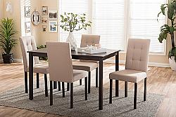 BAXTON STUDIO ANDREW 9-GRIDS ANDREW MODERN AND CONTEMPORARY FIVE PIECE FABRIC UPHOLSTERED GRID-TUFTING DINING SET