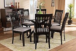 BAXTON STUDIO LORE MODERN AND CONTEMPORARY FABRIC UPHOLSTERED AND WOOD SEVEN PIECE DINING SET