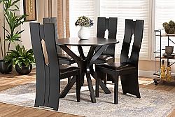 BAXTON STUDIO CIAN-DARK BROWN-5PC DINING SET CIAN MODERN AND CONTEMPORARY FAUX LEATHER UPHOLSTERED AND WOOD FIVE PIECE DINING SET - DARK BROWN
