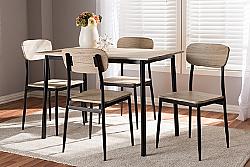 BAXTON STUDIO D01136R-5PC-DINING SET HONORE MID-CENTURY MODERN WOOD AND METAL FRAME FIVE PIECE DINING SET - LIGHT BROWN AND MATTE BLACK