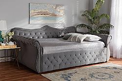 BAXTON STUDIO ABBIE-QUEEN ABBIE 98 7/8 INCH TRADITIONAL AND TRANSITIONAL VELVET FABRIC UPHOLSTERED AND CRYSTAL TUFTED QUEEN SIZE DAYBED