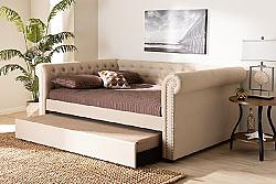 BAXTON STUDIO ASHLEY-F/T MABELLE 95 1/2 INCH MODERN AND CONTEMPORARY FABRIC UPHOLSTERED FULL SIZE DAYBED WITH TRUNDLE